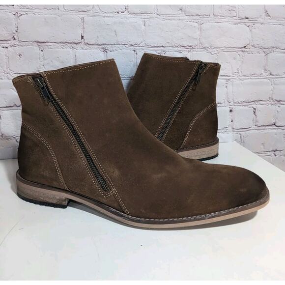 Steve Madden Men's Lancer Ankle Boots Burnished Brown Size 13 Cognac Sue Zipper - Picture 1 of 15